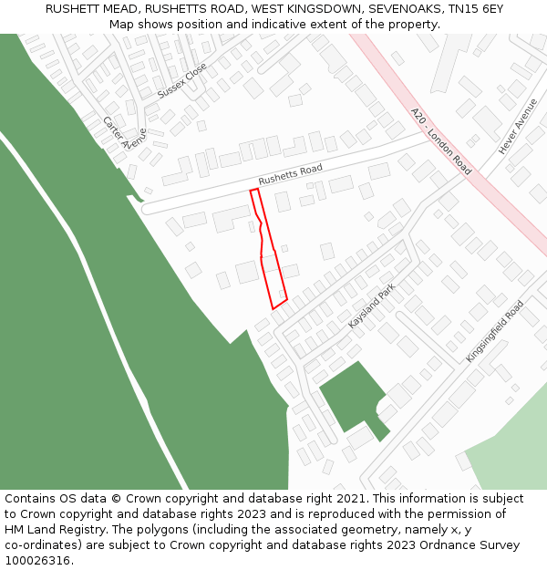 RUSHETT MEAD, RUSHETTS ROAD, WEST KINGSDOWN, SEVENOAKS, TN15 6EY: Location map and indicative extent of plot