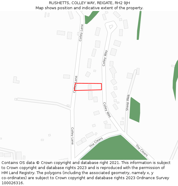 RUSHETTS, COLLEY WAY, REIGATE, RH2 9JH: Location map and indicative extent of plot
