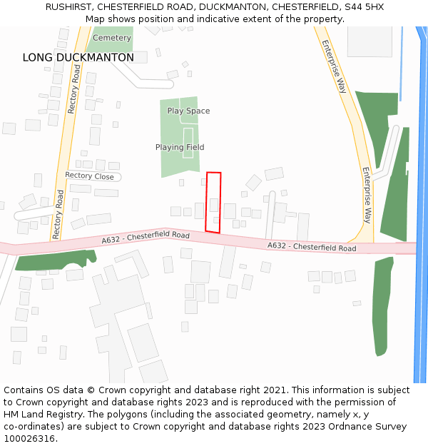 RUSHIRST, CHESTERFIELD ROAD, DUCKMANTON, CHESTERFIELD, S44 5HX: Location map and indicative extent of plot