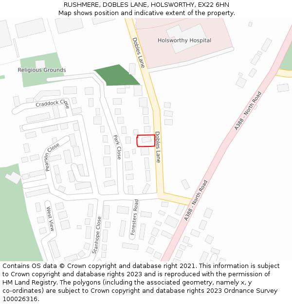 RUSHMERE, DOBLES LANE, HOLSWORTHY, EX22 6HN: Location map and indicative extent of plot