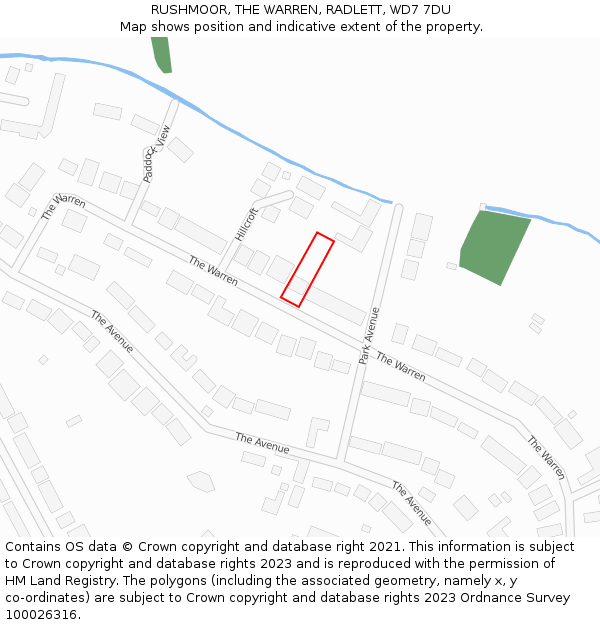 RUSHMOOR, THE WARREN, RADLETT, WD7 7DU: Location map and indicative extent of plot