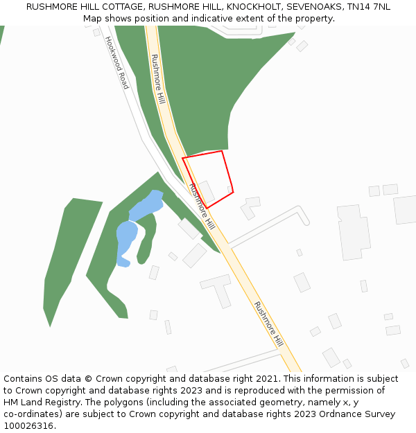 RUSHMORE HILL COTTAGE, RUSHMORE HILL, KNOCKHOLT, SEVENOAKS, TN14 7NL: Location map and indicative extent of plot