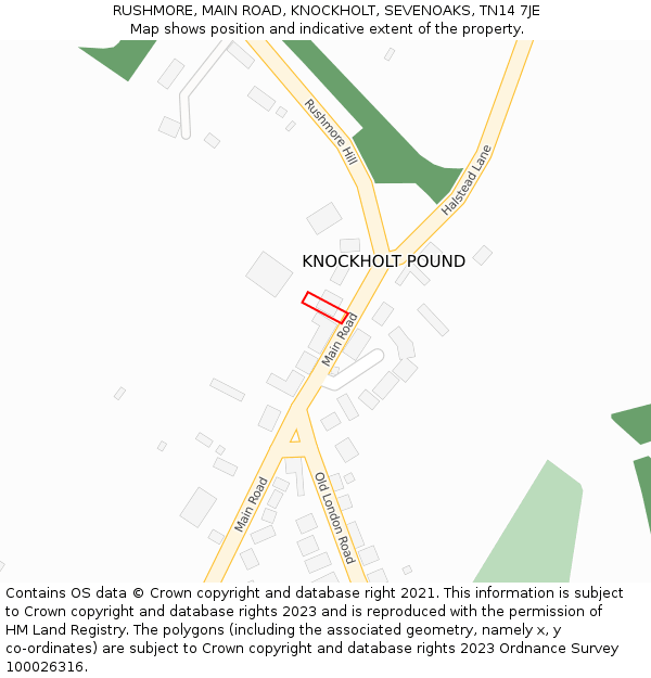 RUSHMORE, MAIN ROAD, KNOCKHOLT, SEVENOAKS, TN14 7JE: Location map and indicative extent of plot