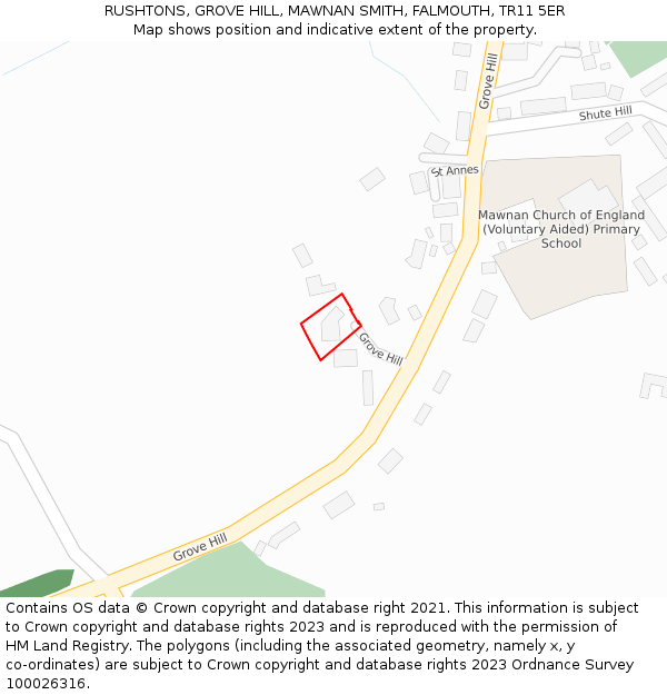 RUSHTONS, GROVE HILL, MAWNAN SMITH, FALMOUTH, TR11 5ER: Location map and indicative extent of plot