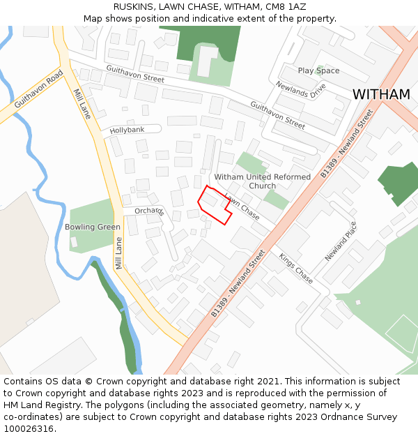 RUSKINS, LAWN CHASE, WITHAM, CM8 1AZ: Location map and indicative extent of plot
