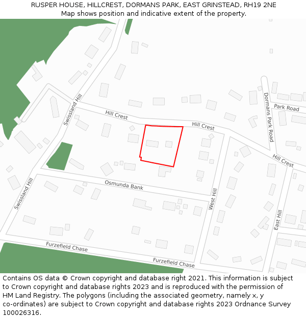 RUSPER HOUSE, HILLCREST, DORMANS PARK, EAST GRINSTEAD, RH19 2NE: Location map and indicative extent of plot