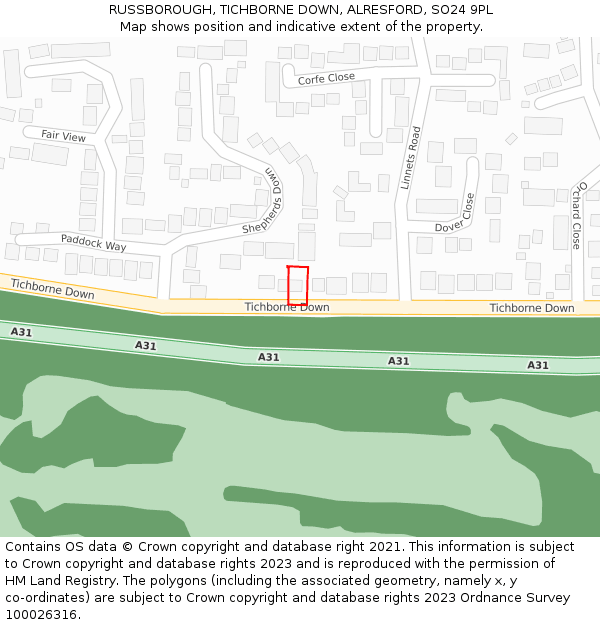 RUSSBOROUGH, TICHBORNE DOWN, ALRESFORD, SO24 9PL: Location map and indicative extent of plot