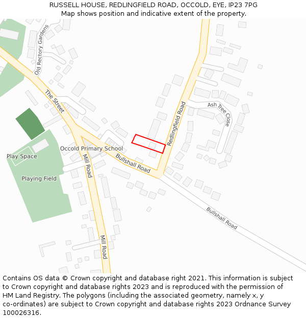 RUSSELL HOUSE, REDLINGFIELD ROAD, OCCOLD, EYE, IP23 7PG: Location map and indicative extent of plot