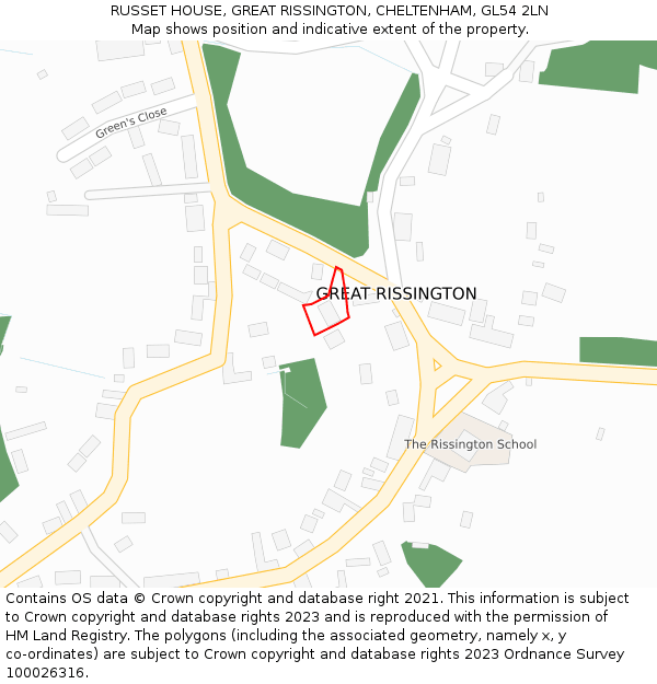 RUSSET HOUSE, GREAT RISSINGTON, CHELTENHAM, GL54 2LN: Location map and indicative extent of plot