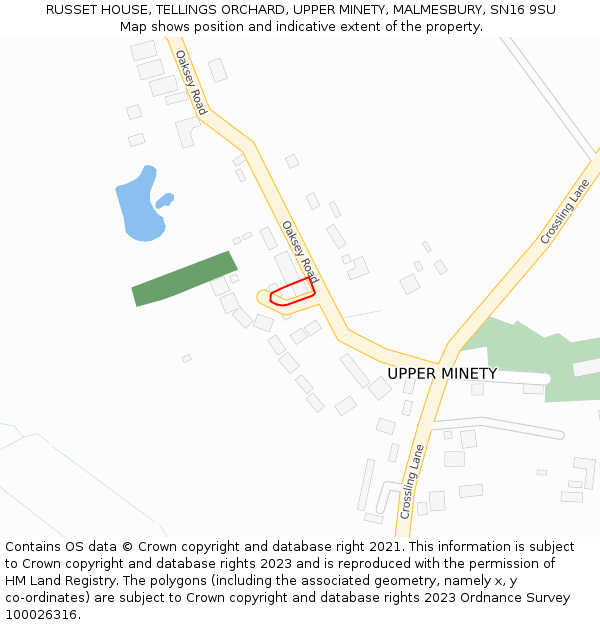 RUSSET HOUSE, TELLINGS ORCHARD, UPPER MINETY, MALMESBURY, SN16 9SU: Location map and indicative extent of plot