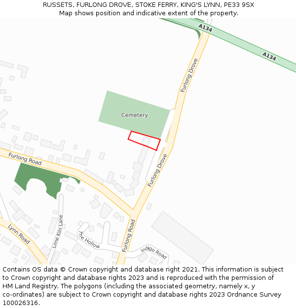 RUSSETS, FURLONG DROVE, STOKE FERRY, KING'S LYNN, PE33 9SX: Location map and indicative extent of plot