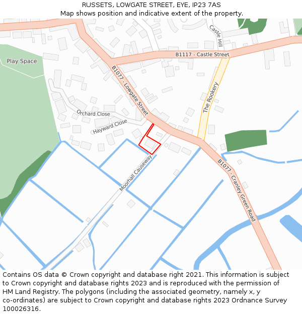 RUSSETS, LOWGATE STREET, EYE, IP23 7AS: Location map and indicative extent of plot