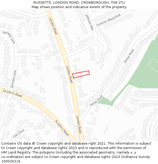 RUSSETTS, LONDON ROAD, CROWBOROUGH, TN6 2TU: Location map and indicative extent of plot