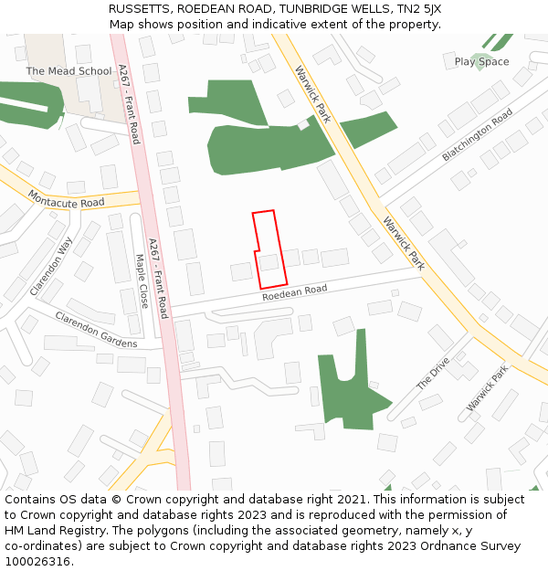 RUSSETTS, ROEDEAN ROAD, TUNBRIDGE WELLS, TN2 5JX: Location map and indicative extent of plot