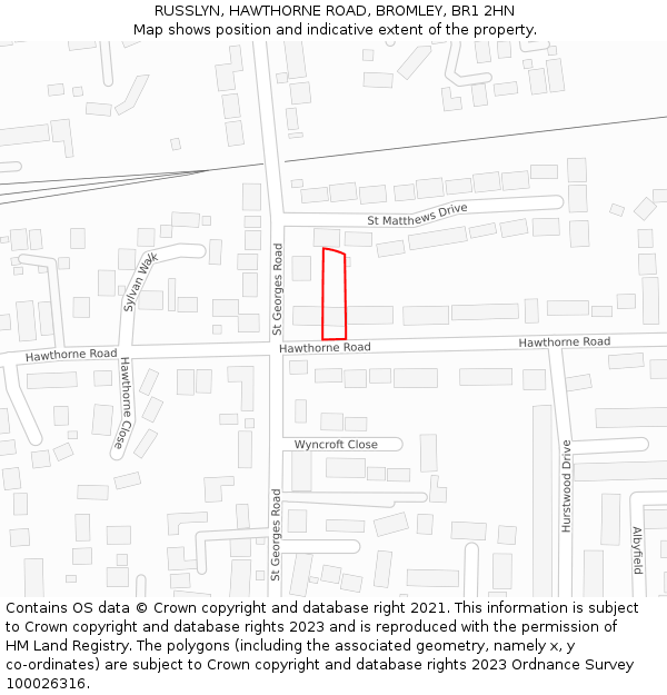 RUSSLYN, HAWTHORNE ROAD, BROMLEY, BR1 2HN: Location map and indicative extent of plot
