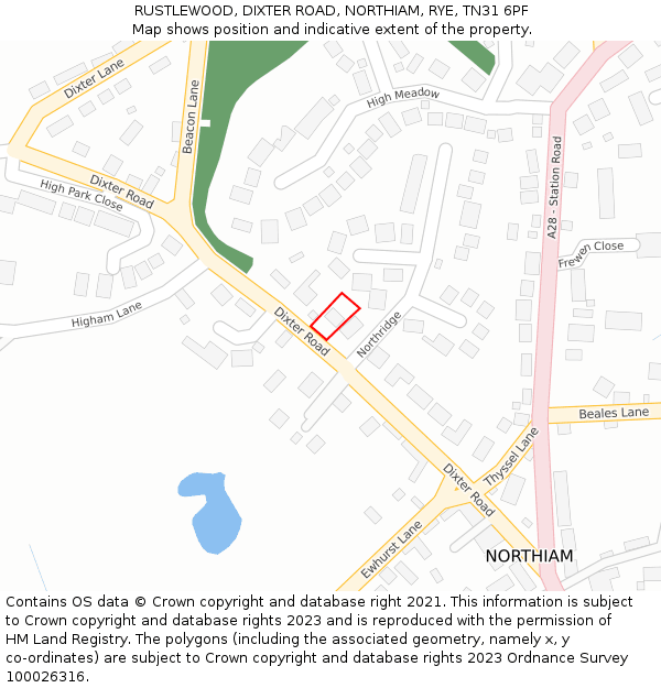 RUSTLEWOOD, DIXTER ROAD, NORTHIAM, RYE, TN31 6PF: Location map and indicative extent of plot
