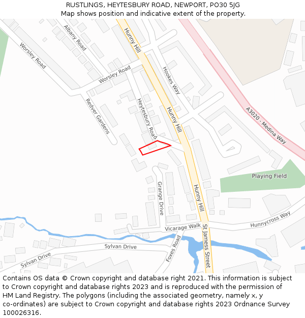RUSTLINGS, HEYTESBURY ROAD, NEWPORT, PO30 5JG: Location map and indicative extent of plot
