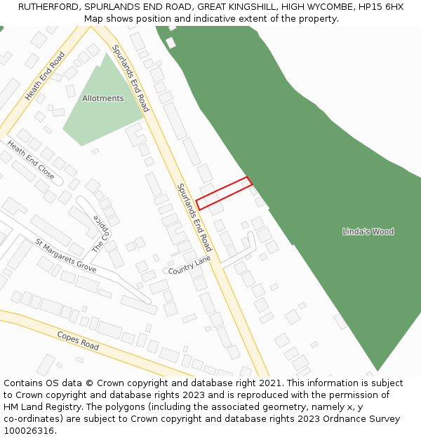 RUTHERFORD, SPURLANDS END ROAD, GREAT KINGSHILL, HIGH WYCOMBE, HP15 6HX: Location map and indicative extent of plot