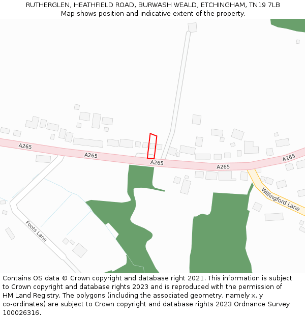 RUTHERGLEN, HEATHFIELD ROAD, BURWASH WEALD, ETCHINGHAM, TN19 7LB: Location map and indicative extent of plot