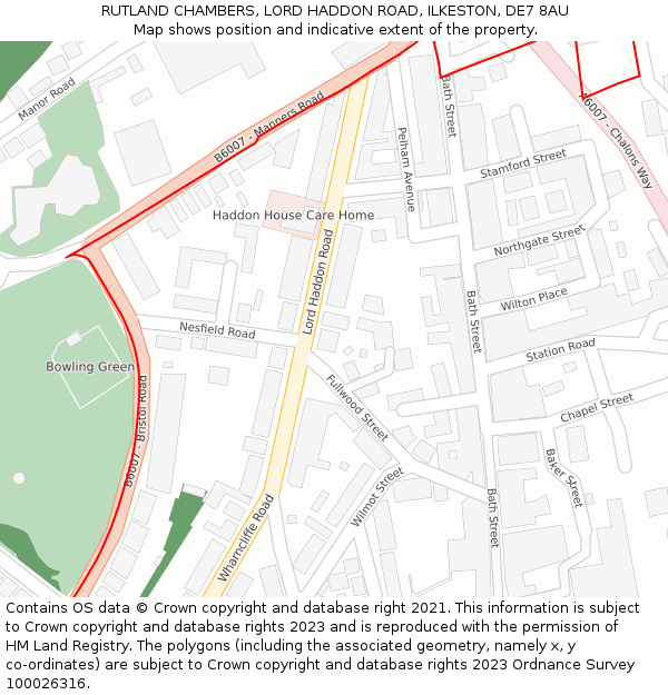 RUTLAND CHAMBERS, LORD HADDON ROAD, ILKESTON, DE7 8AU: Location map and indicative extent of plot