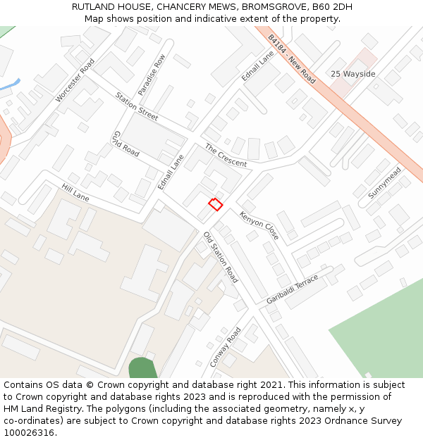 RUTLAND HOUSE, CHANCERY MEWS, BROMSGROVE, B60 2DH: Location map and indicative extent of plot