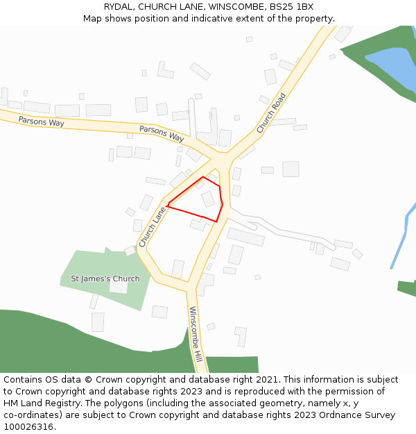 RYDAL, CHURCH LANE, WINSCOMBE, BS25 1BX: Location map and indicative extent of plot