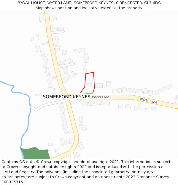 RYDAL HOUSE, WATER LANE, SOMERFORD KEYNES, CIRENCESTER, GL7 6DS: Location map and indicative extent of plot