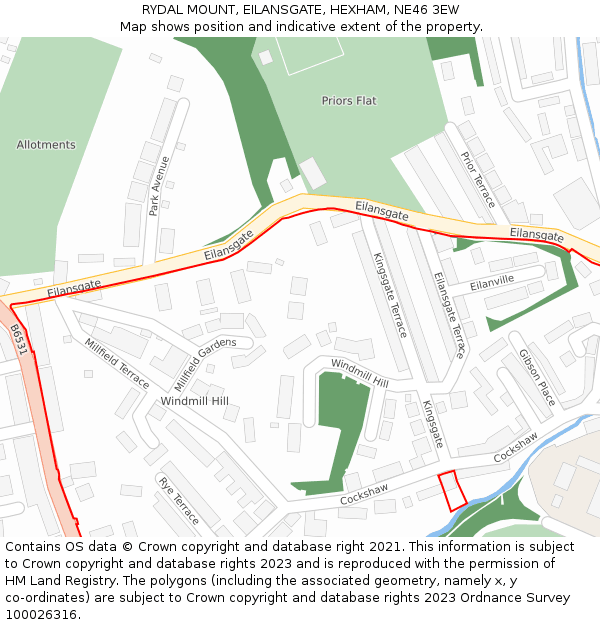 RYDAL MOUNT, EILANSGATE, HEXHAM, NE46 3EW: Location map and indicative extent of plot