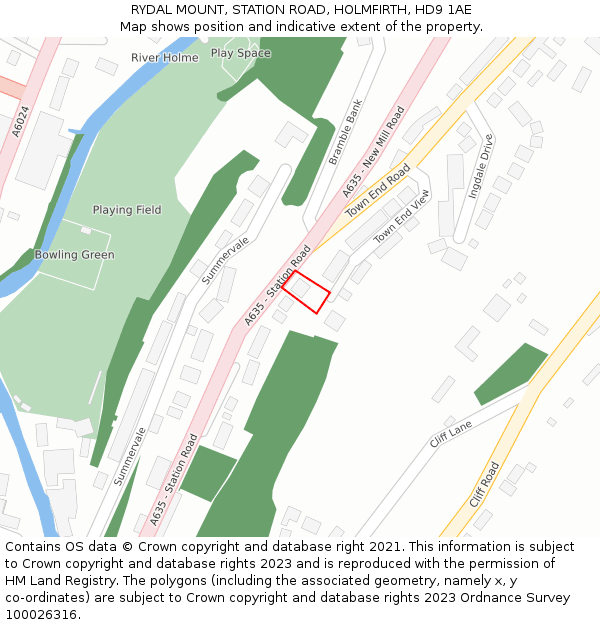 RYDAL MOUNT, STATION ROAD, HOLMFIRTH, HD9 1AE: Location map and indicative extent of plot