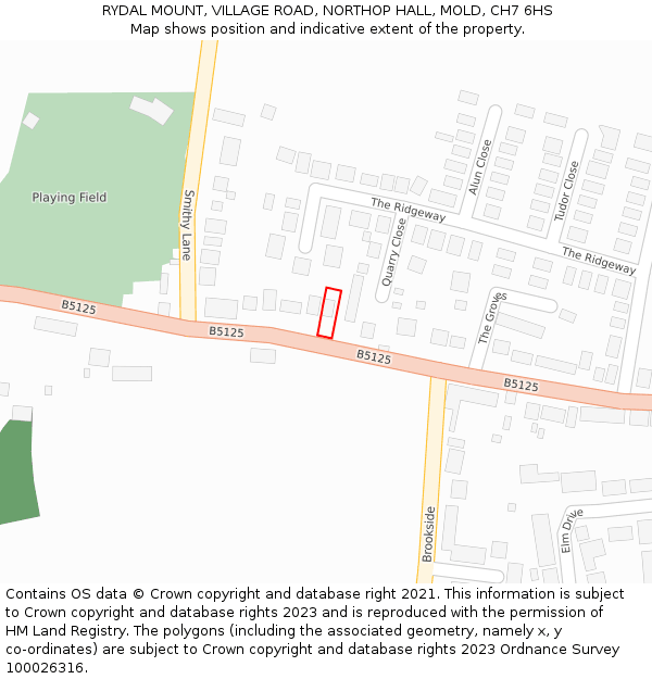 RYDAL MOUNT, VILLAGE ROAD, NORTHOP HALL, MOLD, CH7 6HS: Location map and indicative extent of plot