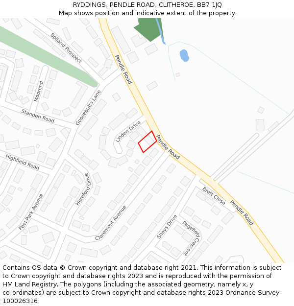 RYDDINGS, PENDLE ROAD, CLITHEROE, BB7 1JQ: Location map and indicative extent of plot