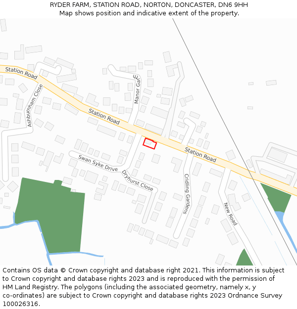 RYDER FARM, STATION ROAD, NORTON, DONCASTER, DN6 9HH: Location map and indicative extent of plot