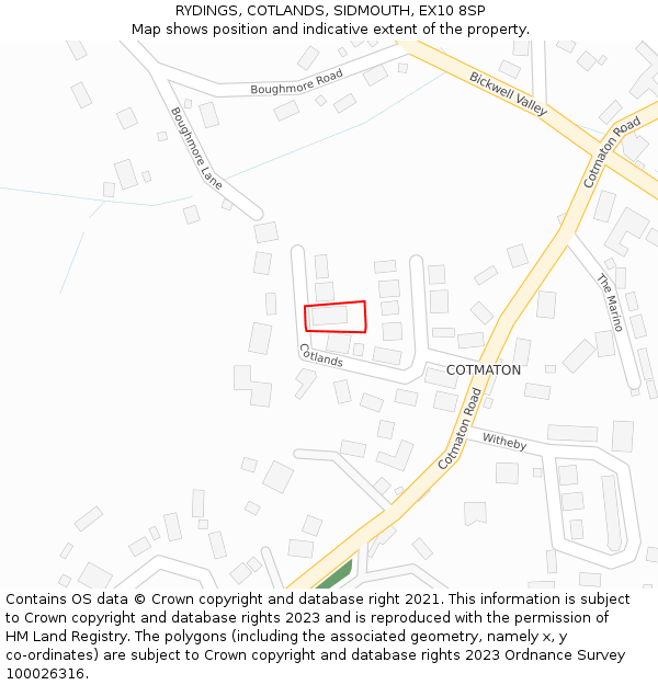 RYDINGS, COTLANDS, SIDMOUTH, EX10 8SP: Location map and indicative extent of plot