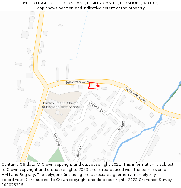 RYE COTTAGE, NETHERTON LANE, ELMLEY CASTLE, PERSHORE, WR10 3JF: Location map and indicative extent of plot