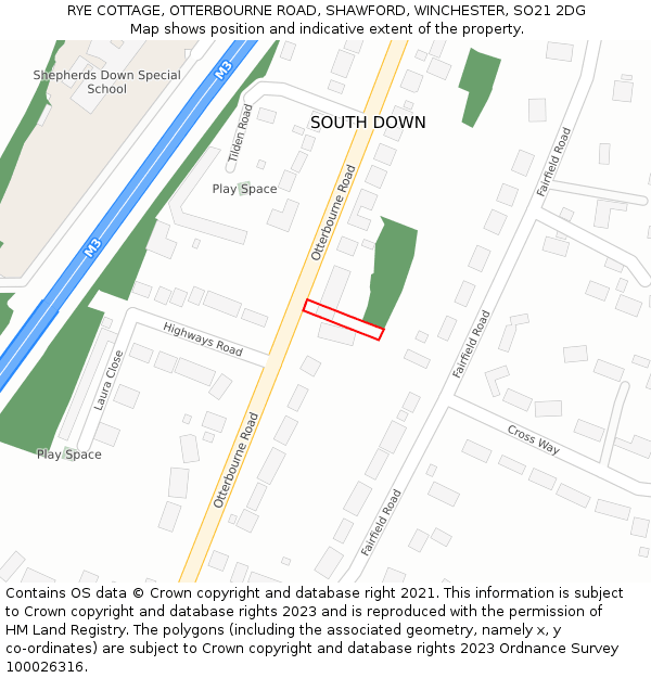 RYE COTTAGE, OTTERBOURNE ROAD, SHAWFORD, WINCHESTER, SO21 2DG: Location map and indicative extent of plot