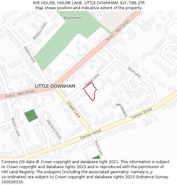 RYE HOUSE, HOLME LANE, LITTLE DOWNHAM, ELY, CB6 2TR: Location map and indicative extent of plot