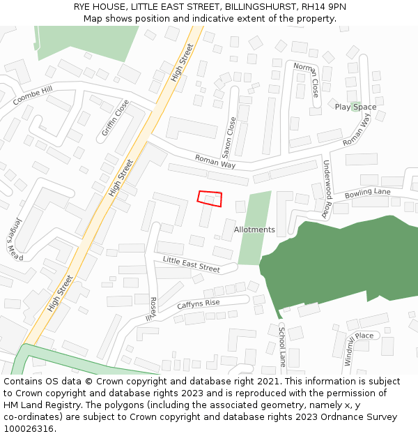 RYE HOUSE, LITTLE EAST STREET, BILLINGSHURST, RH14 9PN: Location map and indicative extent of plot