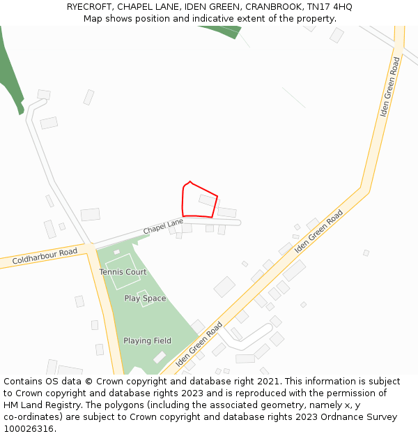 RYECROFT, CHAPEL LANE, IDEN GREEN, CRANBROOK, TN17 4HQ: Location map and indicative extent of plot