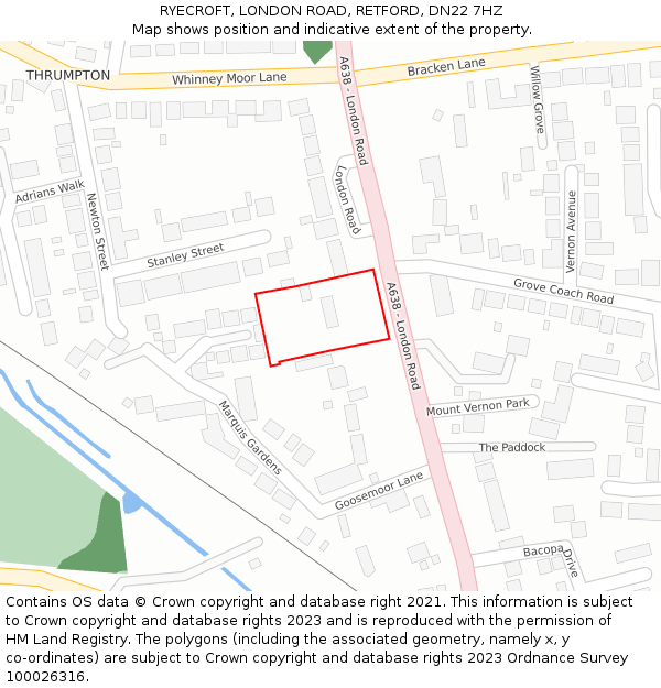 RYECROFT, LONDON ROAD, RETFORD, DN22 7HZ: Location map and indicative extent of plot