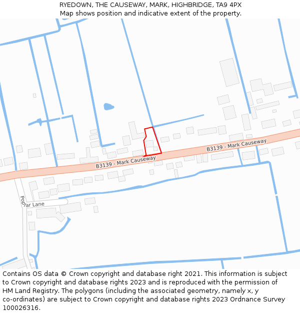 RYEDOWN, THE CAUSEWAY, MARK, HIGHBRIDGE, TA9 4PX: Location map and indicative extent of plot