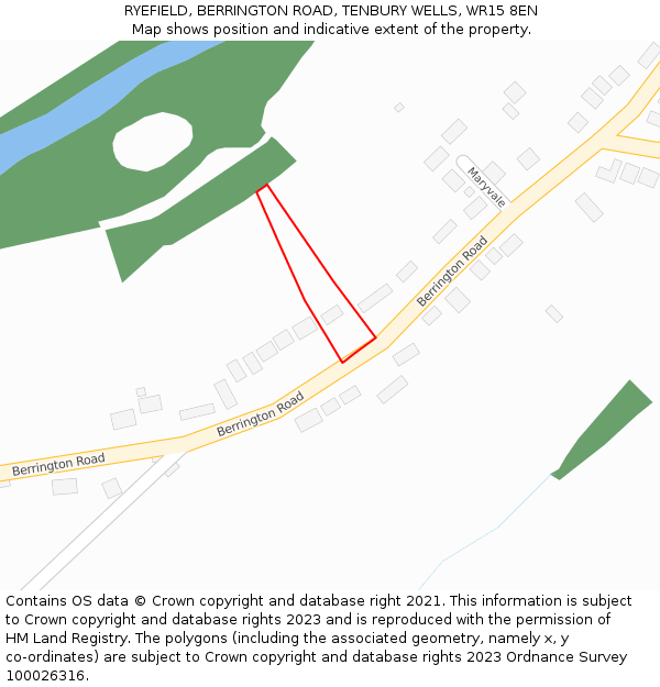 RYEFIELD, BERRINGTON ROAD, TENBURY WELLS, WR15 8EN: Location map and indicative extent of plot