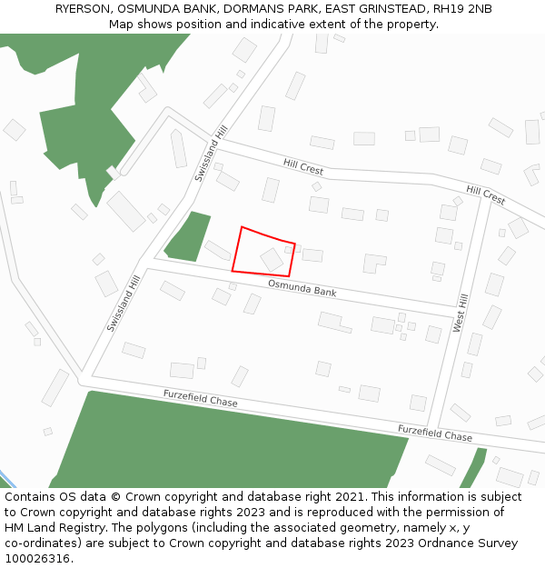 RYERSON, OSMUNDA BANK, DORMANS PARK, EAST GRINSTEAD, RH19 2NB: Location map and indicative extent of plot