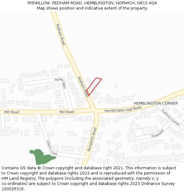 RYEWILLOW, PEDHAM ROAD, HEMBLINGTON, NORWICH, NR13 4QA: Location map and indicative extent of plot