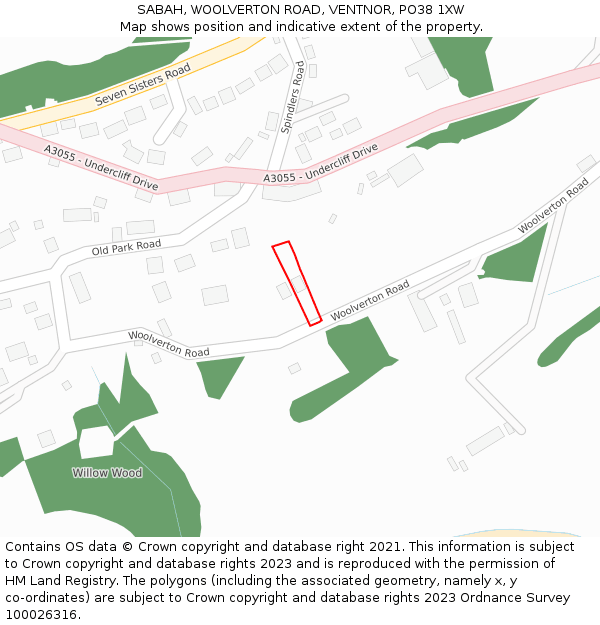 SABAH, WOOLVERTON ROAD, VENTNOR, PO38 1XW: Location map and indicative extent of plot