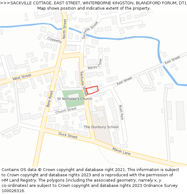 SACKVILLE COTTAGE, EAST STREET, WINTERBORNE KINGSTON, BLANDFORD FORUM, DT11 9BQ: Location map and indicative extent of plot