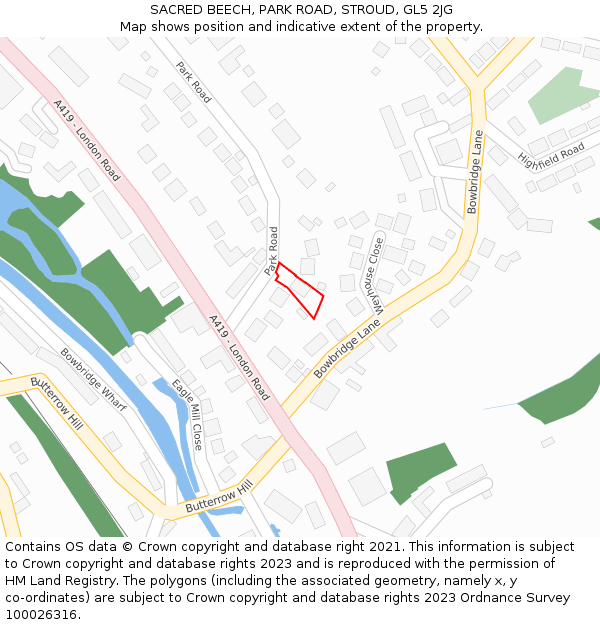 SACRED BEECH, PARK ROAD, STROUD, GL5 2JG: Location map and indicative extent of plot