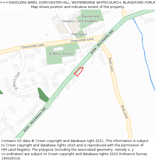 SADDLERS BARN, DORCHESTER HILL, WINTERBORNE WHITECHURCH, BLANDFORD FORUM, DT11 0HP: Location map and indicative extent of plot