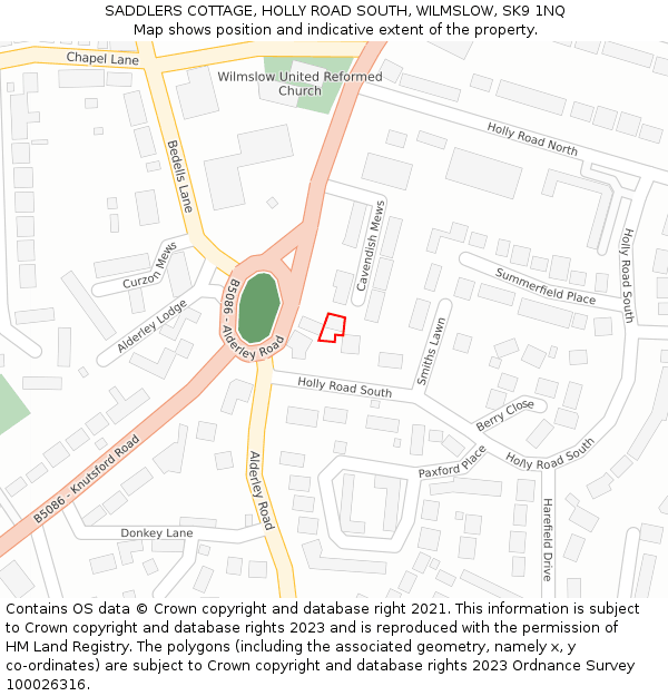 SADDLERS COTTAGE, HOLLY ROAD SOUTH, WILMSLOW, SK9 1NQ: Location map and indicative extent of plot