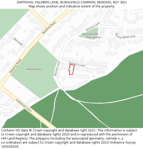 SAFFRONS, PALMERS LANE, BURGHFIELD COMMON, READING, RG7 3DU: Location map and indicative extent of plot