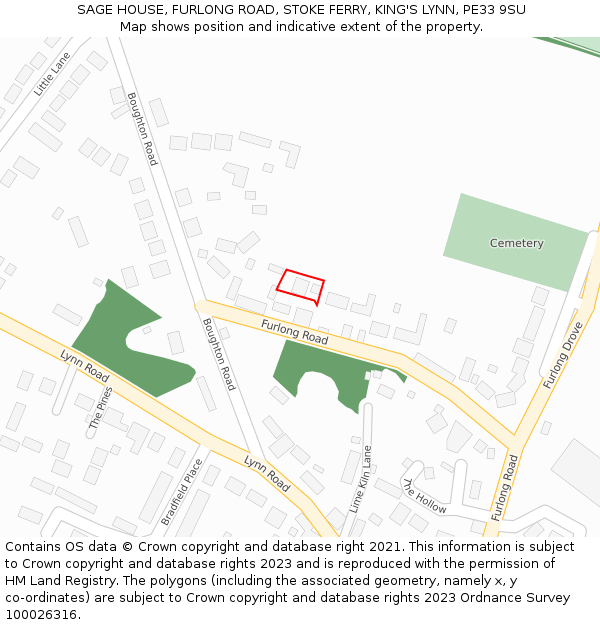 SAGE HOUSE, FURLONG ROAD, STOKE FERRY, KING'S LYNN, PE33 9SU: Location map and indicative extent of plot